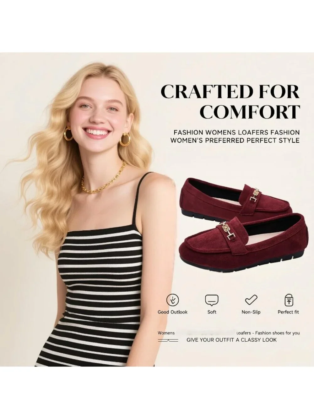Women's Wine Red Comfort Walking Pull On Leisure Slip On Work Loafer Flat Shoes